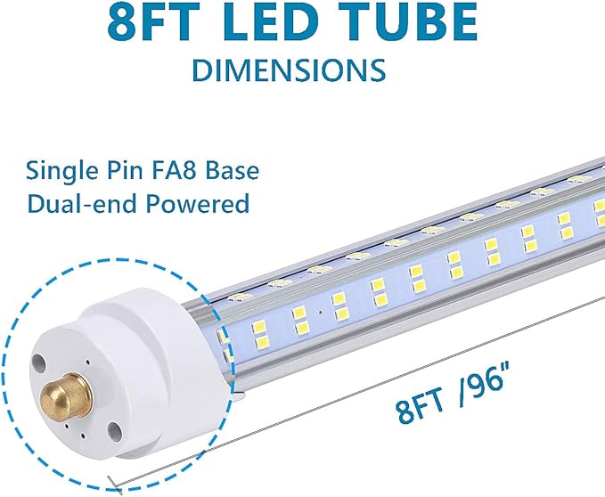 20/Pack LED Light Tubes -144W 6000K 18800 Lumens, Single Pin Fa8 Base, T8 T10 - Image 4