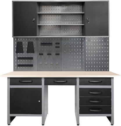 JZD Metal Storage Organization System, Wall Mount Tool Cabinet, Wood Tabletop by JZD