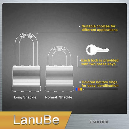 Lanube Lock 12-Pack Laminated Keyed Padlock Set 3 Colors, 2 Short 2 Long - Image 6