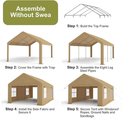 10x20FT Portable Garage, Galvanized Frame & 180 g PE Waterproof Canopy - Image 3