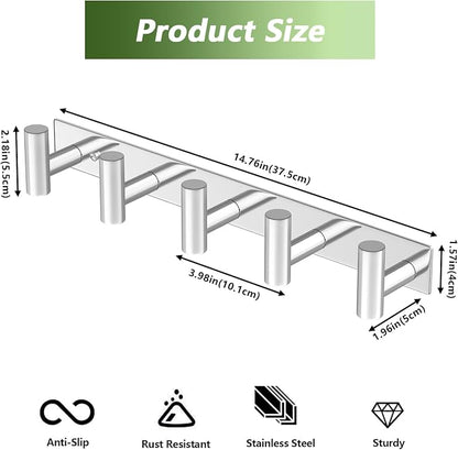 Wall Mounted Coat Rack-5 Hooks, Heavy Duty Stainless Steel Hook Rail - Image 2