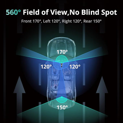 3K 4 Channel Dash Cam, 560° All-Sides View, Front and Rear Inside Car Camera - Image 3