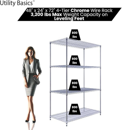 48"x24"x72" Chrome Premium Metal Steel Wire Shelving 4-Tier NSF 3200 LBS MAX - Image 3