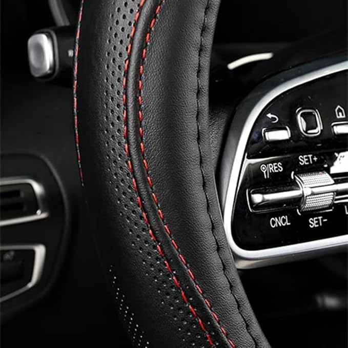 Cowhide Steering Wheel Cover Heat Resistant Anti-Slip Car Wheel Wrap Compatible - Image 4