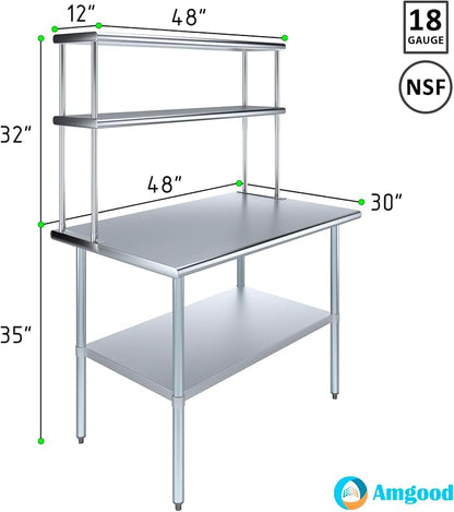Amgood Stainless Steel Work Table Double Tier Overshelf | Metal Kitchen Prep - Image 3