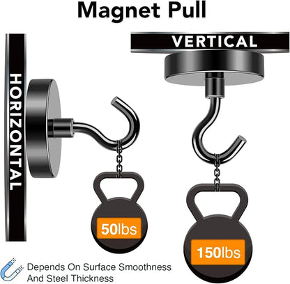 MIKEDE Magnetic Hooks Heavy Duty, 150LB+ Strong Black Magnets Hooks - Image 3