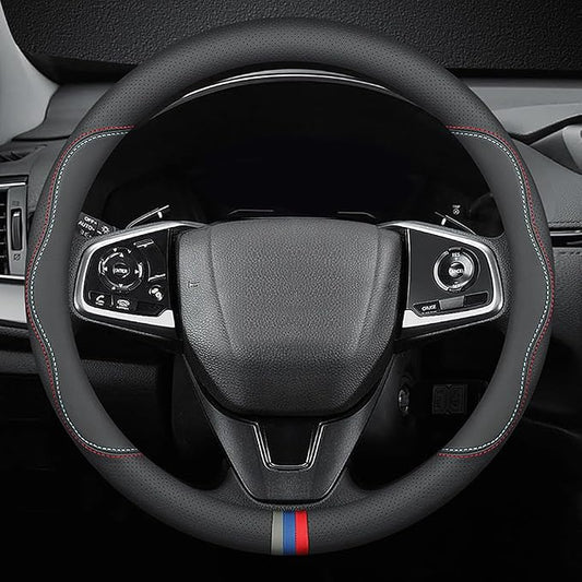 New Nappa Leather car Steering Wheel Cover, Universal 15 inch Black by HAOTULE