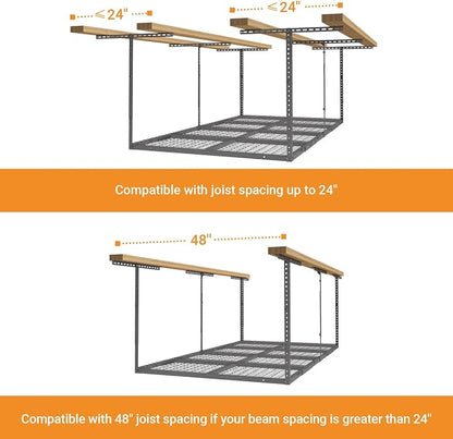4ftx8ft Overhead Garage Storage Rack, Heavy-Duty Metal Garage Ceiling Storage - Image 7