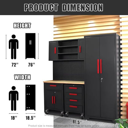 Red Garage Cabinet Storage System 6-Pcs Workshop Set Garage Cabinet and Storage - Image 3
