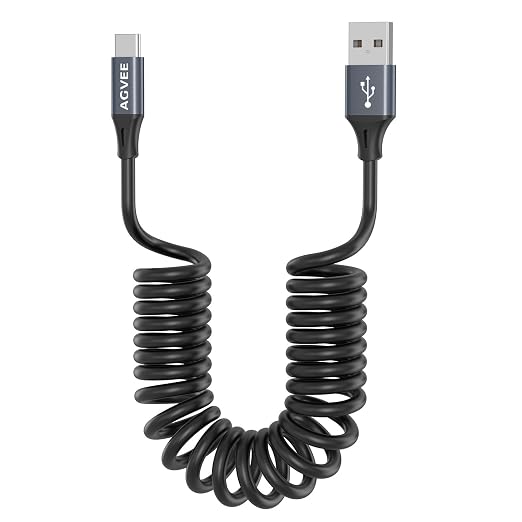 AGVEE 2 Pack 3ft Coiled Short USB to USB-C Charging Cable 3A Fast Charger Cord by AGVEE
