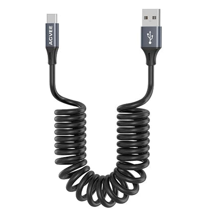 AGVEE 2 Pack 3ft Coiled Short USB to USB-C Charging Cable 3A Fast Charger Cord by AGVEE