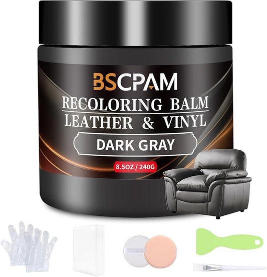 Dark Gray Leather Recoloring Balm, Leather Couch Scratch/Stain Remover by BSCPAM