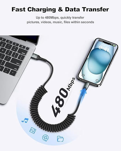 USB A to USB C Cable 3FT/6FT, Coiled USB C Cable - Image 6