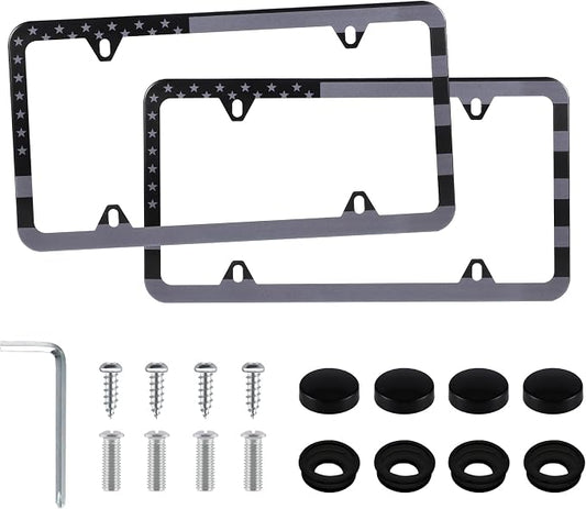 LivTee American Flag License Plate Frames, 4 Holes Stainless Steel License by LivTee