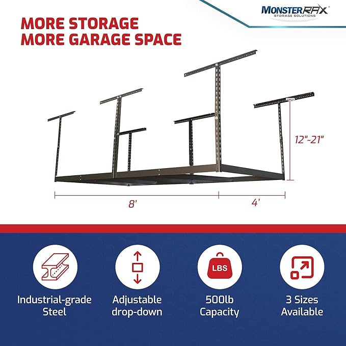 MonsterRax 4x8 Overhead Storage Rack Frame Kit - Image 2