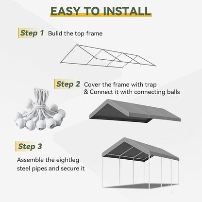Aoxun 10x20 ft Heavy Duty Carport - Image 7