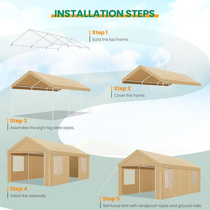 COBIZI Carport Canopy 12x20 Heavy Duty Portable Garage - Image 7