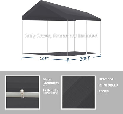10' x 20' Upgraded Carport Replacement Canopy Cover Grey - Image 2