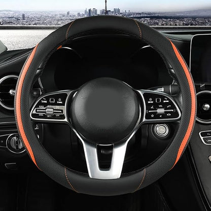 Car Steering Wheel Cover, Leather Steering Wheel Cover Orange Universal 14.5-15 - Image 3