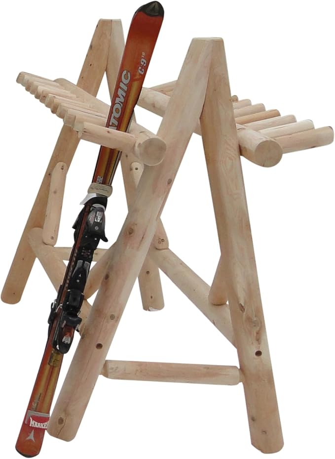 13-Place Freestanding Log Ski Rack Holder, Indoor & Outdoor Snowboard Racks - Image 6