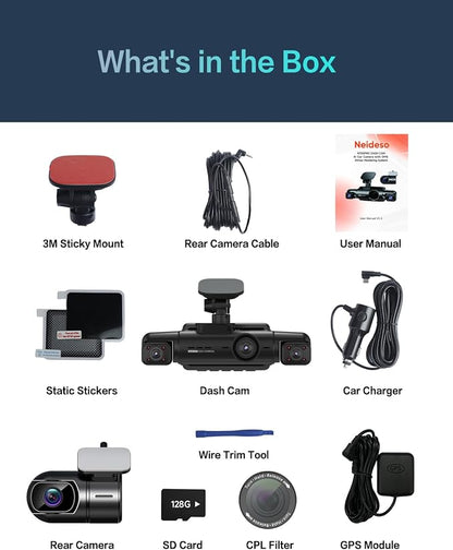AI Dash Cam Front Rear Inside, 4 Channel 3k+1080P*3 Dashcam - Image 11