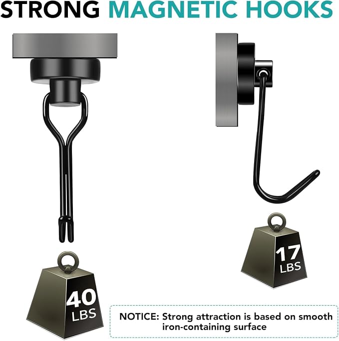 DIYMAG Black Magnetic Hooks, 40LBS Strong Magnetics Heavy Duty, Magnet Hook - Image 3