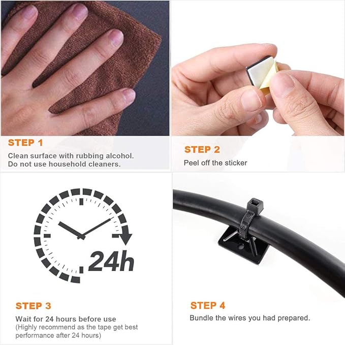 Strong Self Adhesive Wire Clips Cable Zip Tie Mounts 1" - Image 3