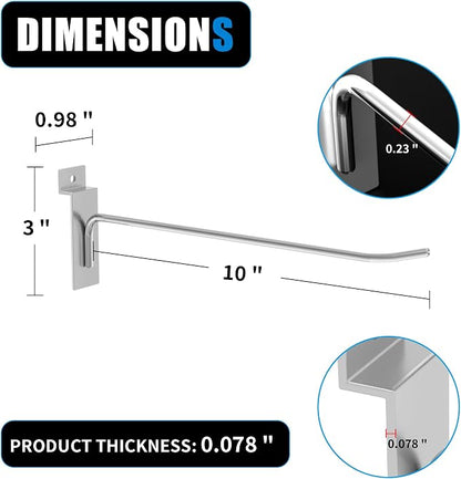 25 PK Silver 10 inch Wall Mounted Slatwall Hooks – Heavy-Duty Storage & - Image 3