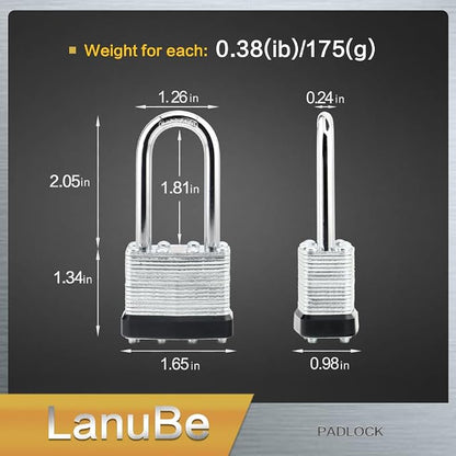 LanuBe Lock Laminated keyed Padlock, keyed Alike Locks, Long Shackle, Marked - Image 2