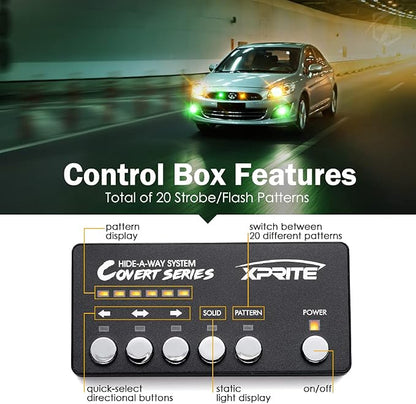 Xprite Amber Green LED Hideaway Strobe Lights Kit 20 Flashing Patterns - Image 4