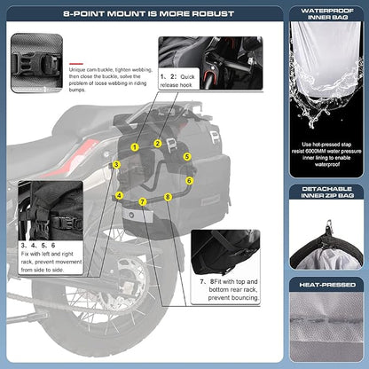 Rhinowalk Motorcycle Saddlebag Waterproof Motor Luggage Pack Quick Release - Image 3