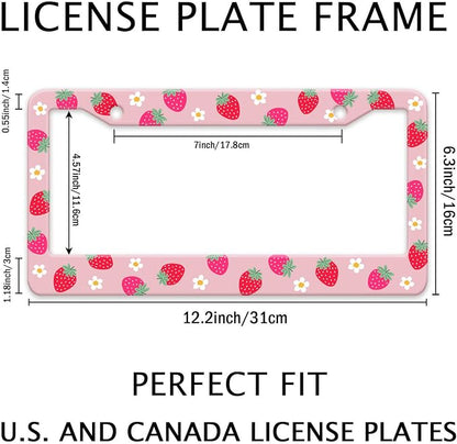 Cute Strawberry Printed License Plate Frame, Strawberry and Flowers Frames - Image 2