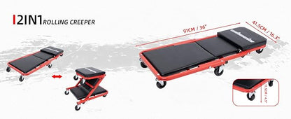 Mechanic Creeper 36 Inches 2 Modes Z Seat 340 lbs Capacity, Foldable Garage - Image 7