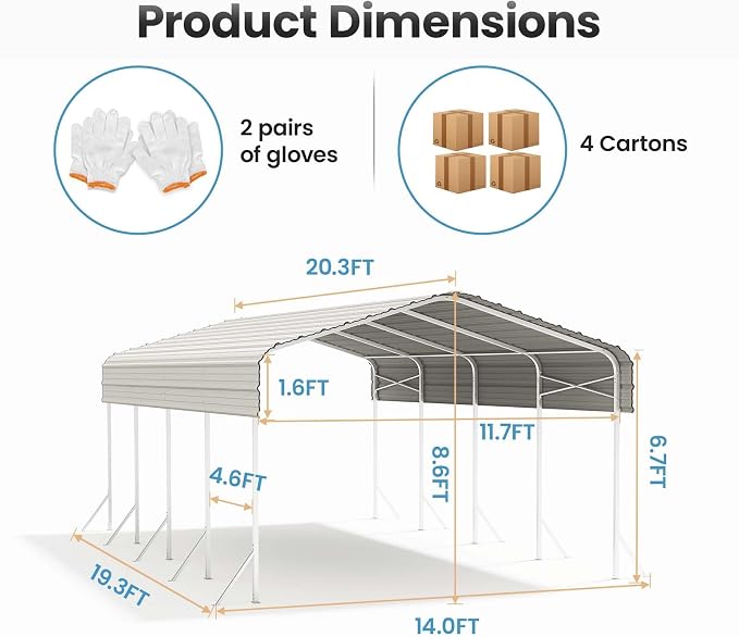 12x20ft Heavy Duty Metal Carport – Outdoor Galvanized Garage, Sturdy Structure - Image 8