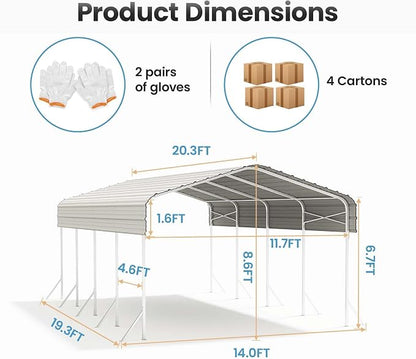 12x20 Carport, Heavy Duty Metal Car Port, All-Weather Protection, Easy Assembly - Image 8