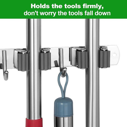 voze 3 Racks and 4 Hooks Mop and Broom Holder Wall Mount, Self Adhesive Heavy - Image 2