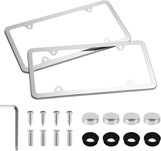 LivTee Chrome License Plate Frames, 4 Holes Stainless Steel License Plate Covers by LivTee