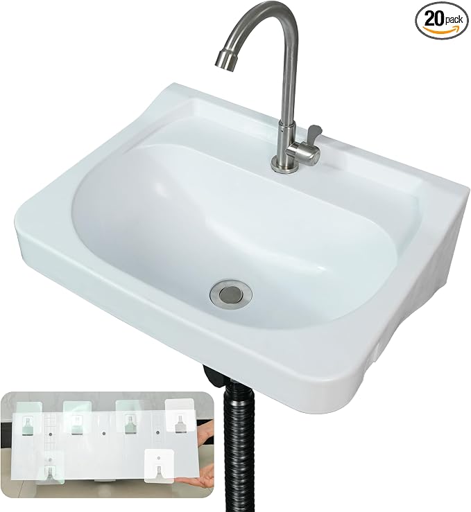 Wall Mount Bathroom Sink 19.7*15.3 No-Drill Installation Self-Adhesive Wash by Unknown