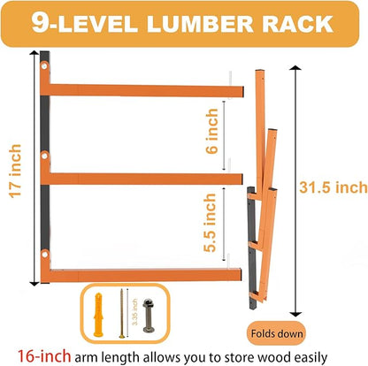 Lumber Rack Wall Mount, Heavy Duty Wood Storage Racks, 9-Level System Garage - Image 2