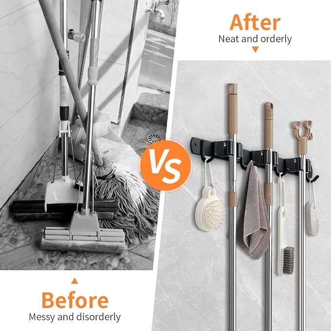 2 Pack Broom Hanger and Mop Holder, Heavy Duty Garden Tool Organizer Rack Rake - Image 3