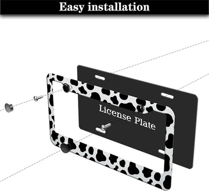 License Plate Frames Black and White License Plate Frame Animal Cow Print White - Image 7
