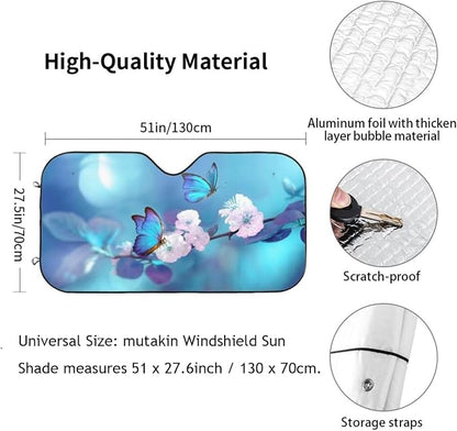Blue Butterfly Flower Car Windshield Sunshade Front Window Sun Visor Protector - Image 2
