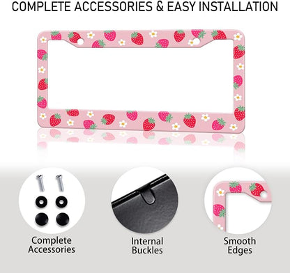 Cute Strawberry Printed License Plate Frame, Strawberry and Flowers Frames - Image 7