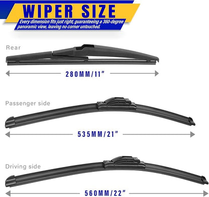 3 wipers Replacement for 2014-2021 Jeep Grand Cherokee, Windshield Wiper Blades - Image 2