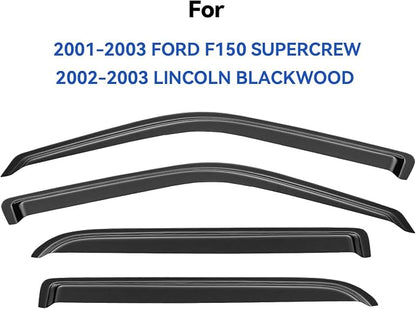 Window Visors Rain Guards for 2001 2002 2003 Ford F150 SuperCrew Cab, - Image 3
