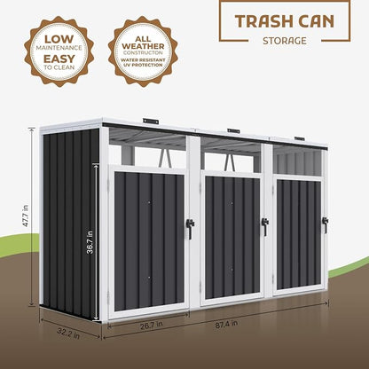 7.3' x 2.7' Metal Storage Shed Outdoor, Waterproof Garbage Can Enclosure - Image 3