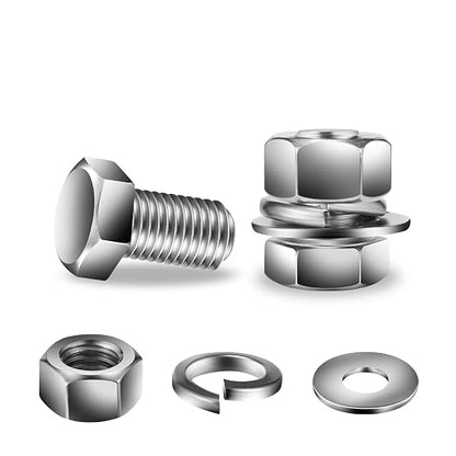 3/8-16 x 3/4" Hex Head Screw Bolt, Flat & Lock Washers, Fully Threaded by SGTZH