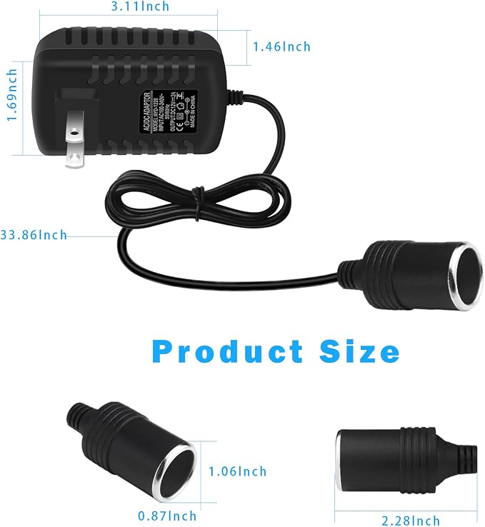 inShareplus 12V 2A 24W AC to DC Converter, 12 Volt Cigarette Lighter Adapter - Image 6
