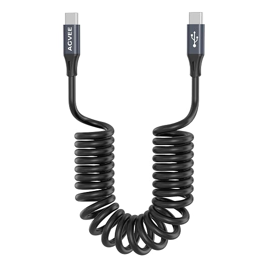 AGVEE 2 Pack 3ft Coiled Short USB-C to USB-C Charging Cable 60W PD Fast Charger by AGVEE