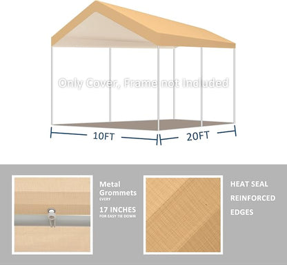 10'x20' Upgraded Carport Replacement Top Canopy Cover Beige - Image 2